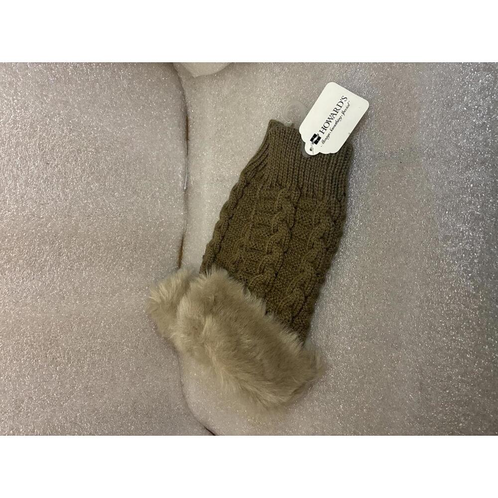 Howards Womens Fingerless Gloves Brown Knit Faux Fur Trim NEW